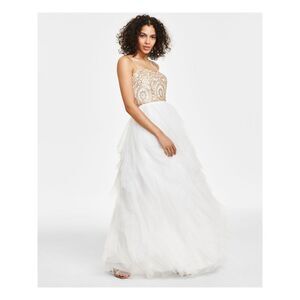 SAY YES TO THE Womens Dress Ivory Formal Tulle Lined Up Back Mesh Juniors 9